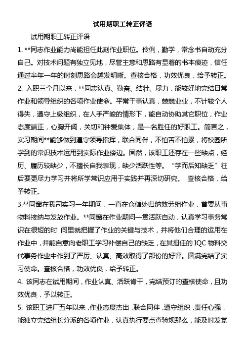 试用期职工转正评语
