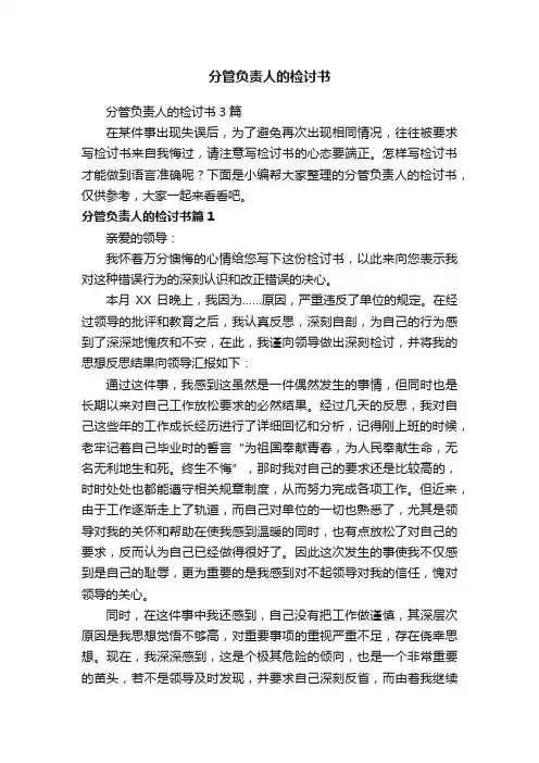 分管负责人的检讨书3篇