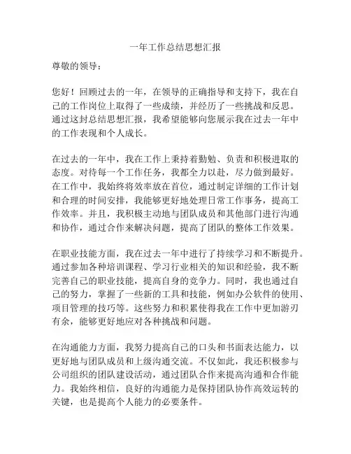 一年工作总结思想汇报