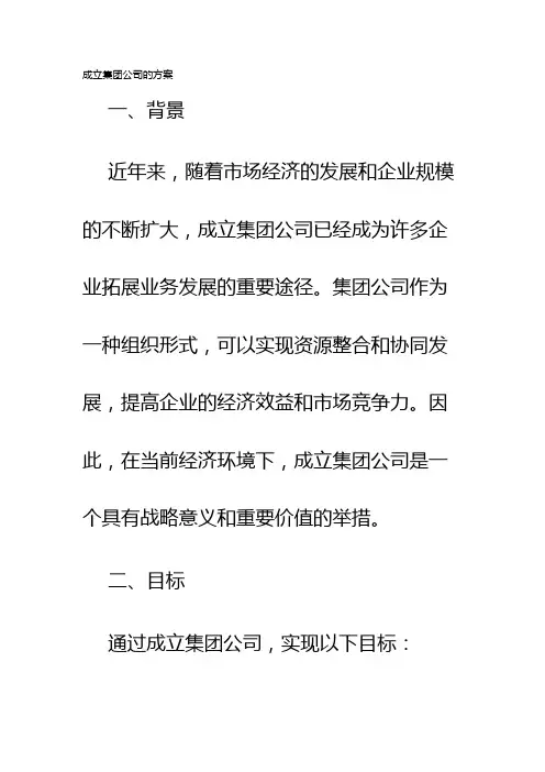 成立集团公司的方案