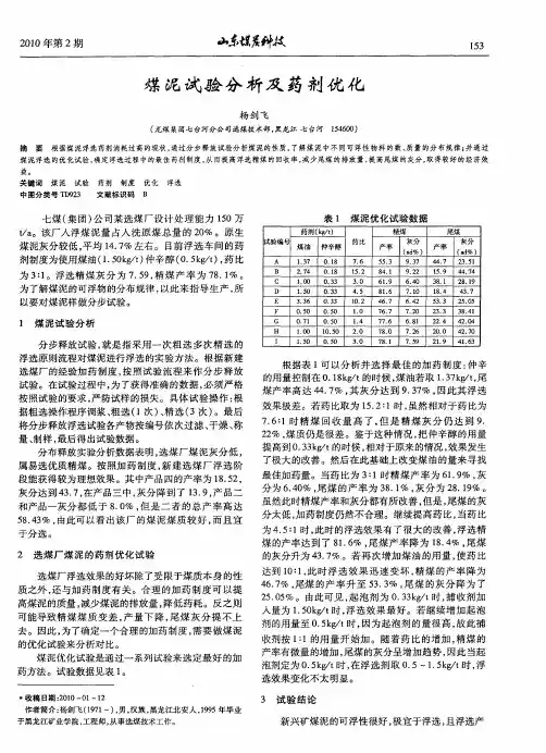 煤泥试验分析及药剂优化
