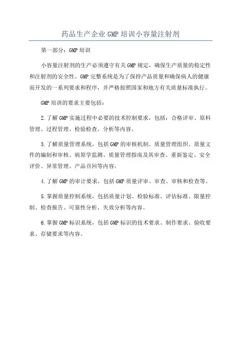 药品生产企业GMP培训小容量注射剂