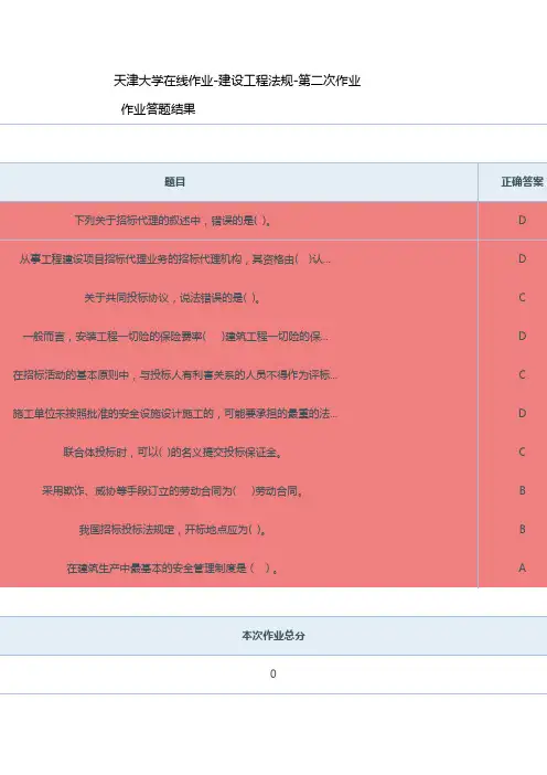 天津大学在线作业做题答案建设工程法规(第二次作业)