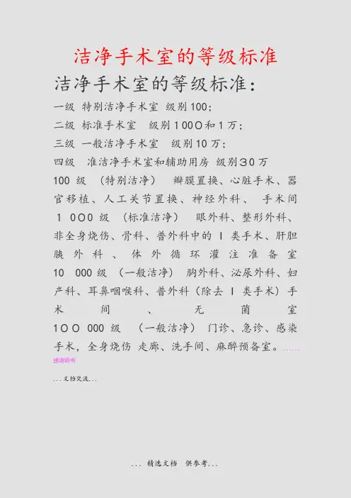 洁净手术室的等级标准(干货)