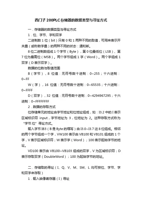 西门子200PLC存储器的数据类型与寻址方式