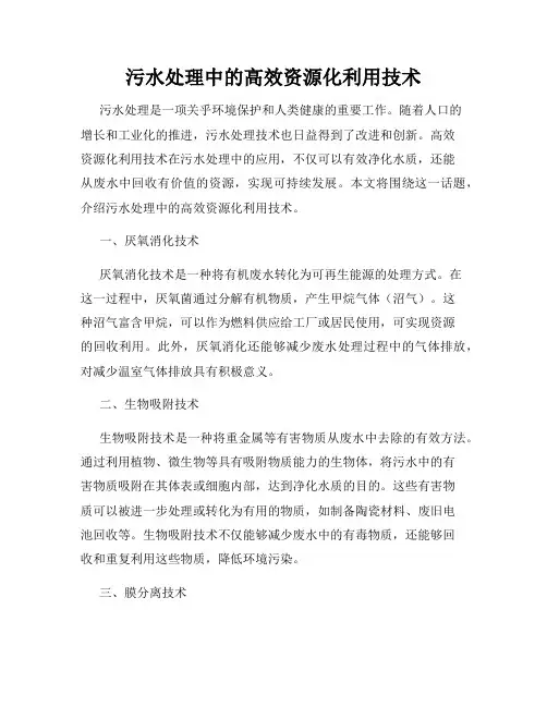 污水处理中的高效资源化利用技术