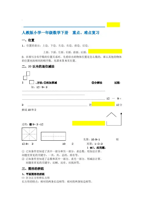 完整word版小学一年级数学下册知识点重难点题目类型归纳总结
