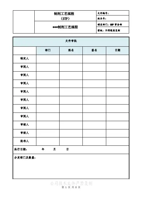 制剂工艺规程模板