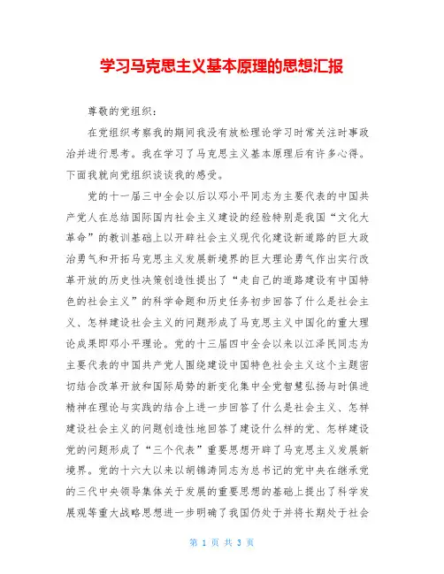 学习马克思主义基本原理的思想汇报