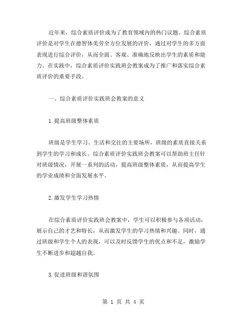 综合素质评价实践班会教案