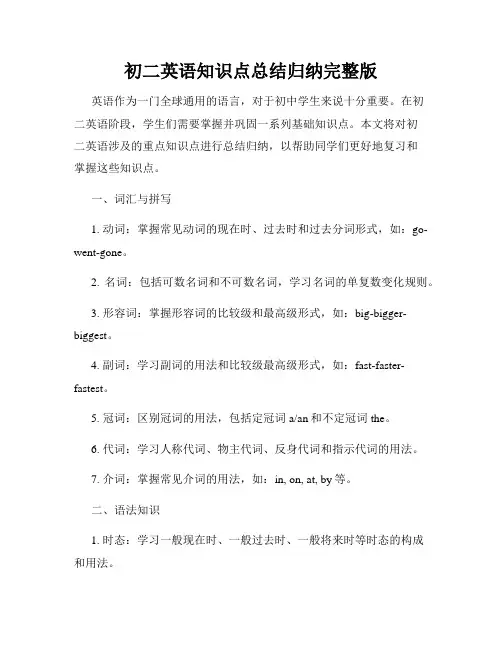 初二英语知识点总结归纳完整版