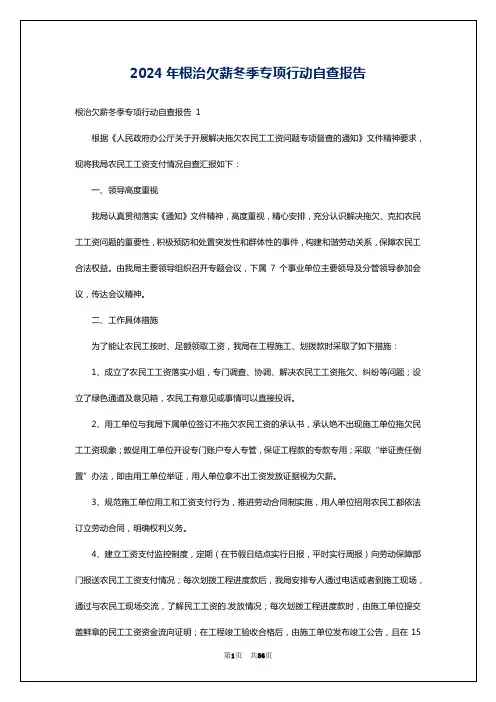 2024年根治欠薪冬季专项行动自查报告