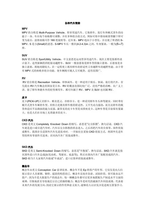 各种汽车简称