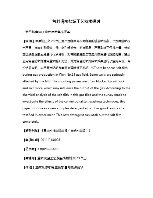 气井清防盐垢工艺技术探讨