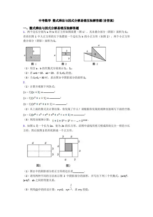 中考数学 整式乘法与因式分解易错压轴解答题(含答案)