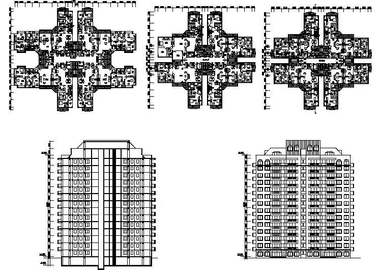 14+1层框架结构民居住宅楼平立面设计CAD图纸（1层8户）