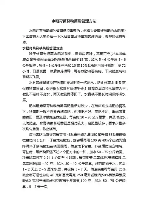 水稻育苗及秧苗期管理方法