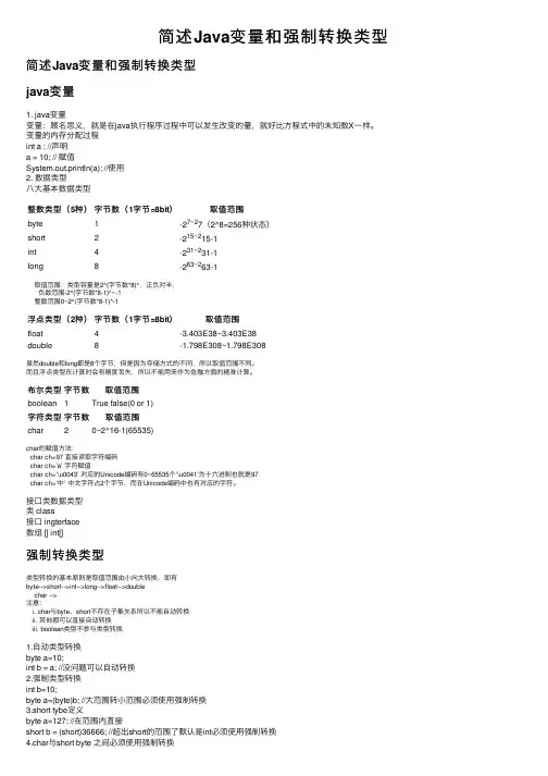 简述Java变量和强制转换类型