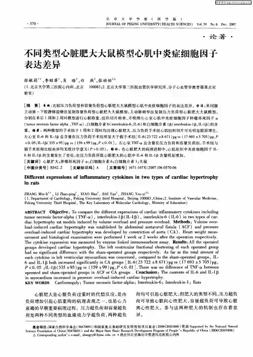 不同类型心脏肥大大鼠模型心肌中炎症细胞因子表达差异