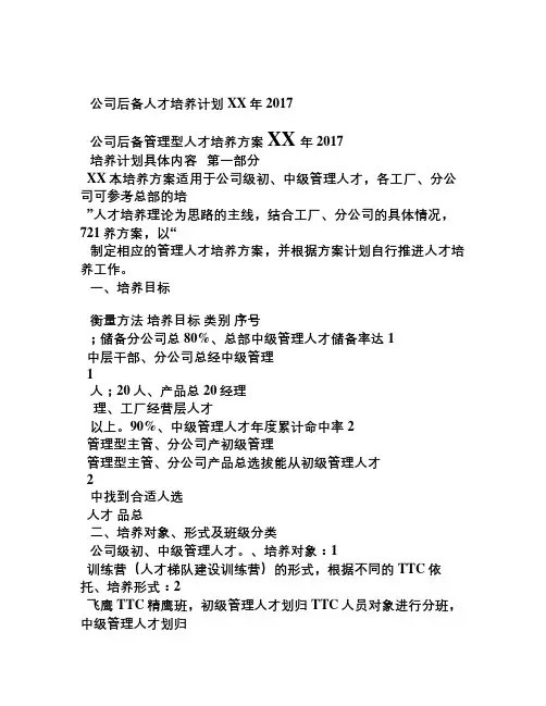 2017年某大型公司后备干部人才培养计划