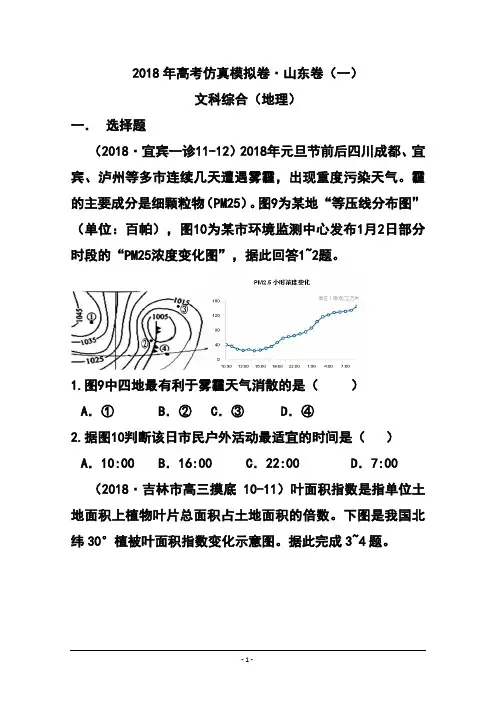2018年山东卷高考仿真模拟卷 (一)地理试题 及答案模板