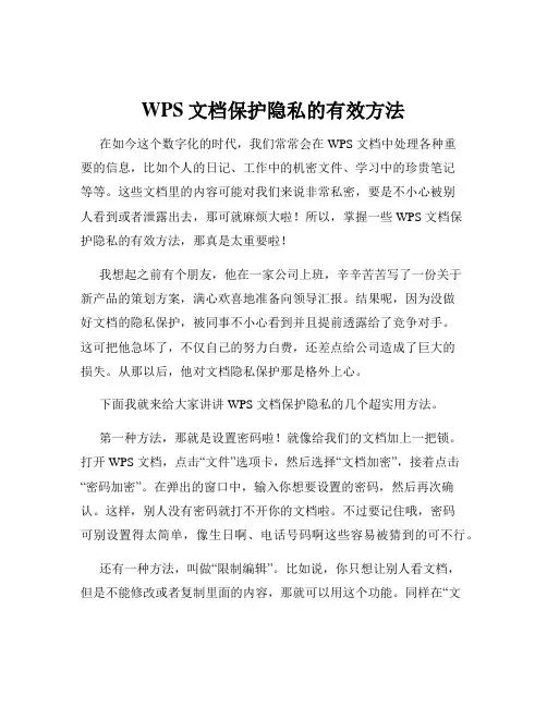 WPS文档保护隐私的有效方法