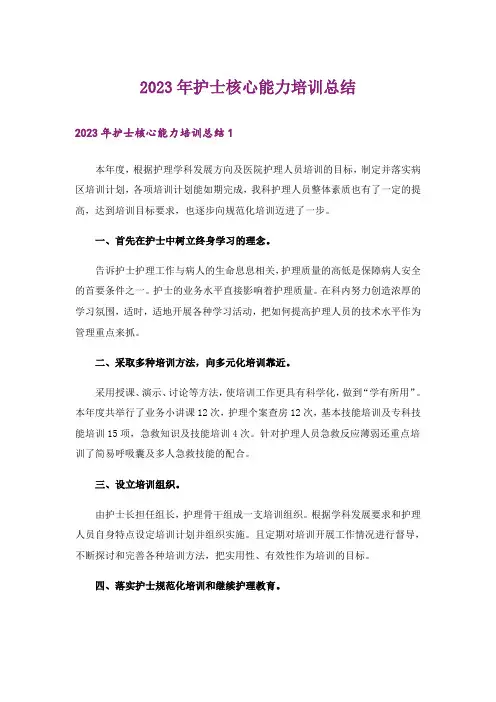2023年护士核心能力培训总结