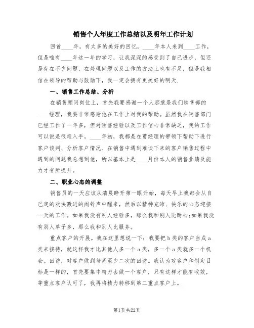 销售个人年度工作总结以及明年工作计划(9篇)