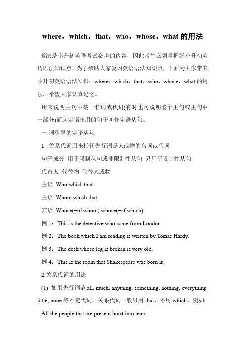 where,which,that,who,whose,what的用法.doc