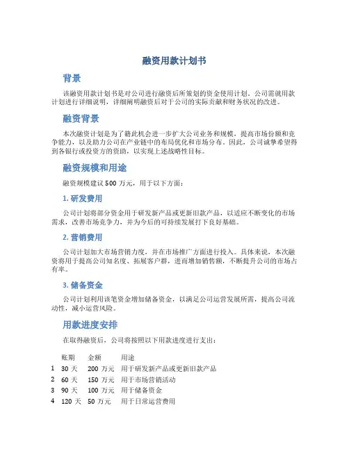 融资用款计划书