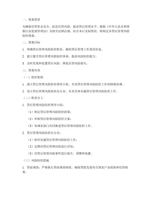 贷后管理风险防控预案模板