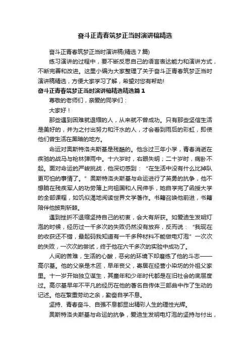 奋斗正青春筑梦正当时演讲稿（精选7篇）