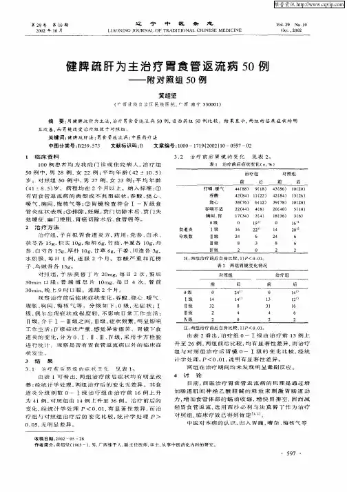 健脾疏肝为主治疗胃食管返流病50例—附对照组50例