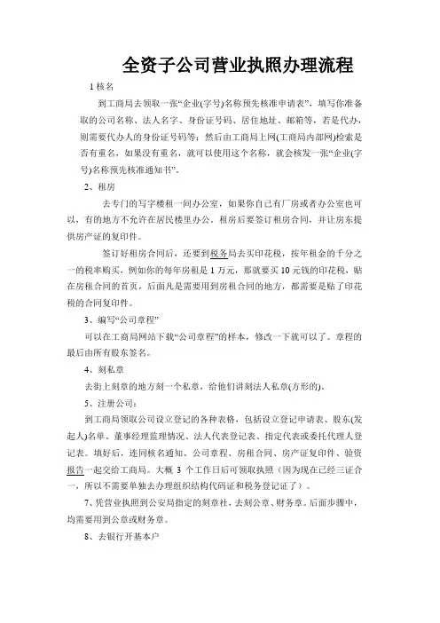全资子公司营业执照办理流程