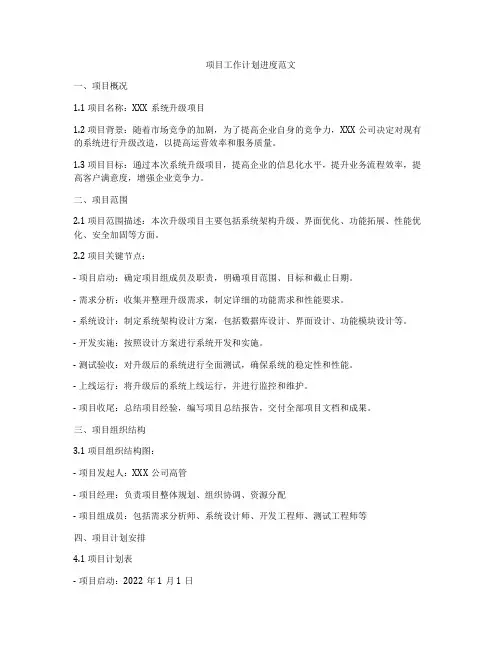 项目工作计划进度范文