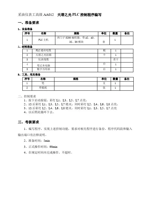 仪表高级工AA012编写天塔之光PLC控制程序1