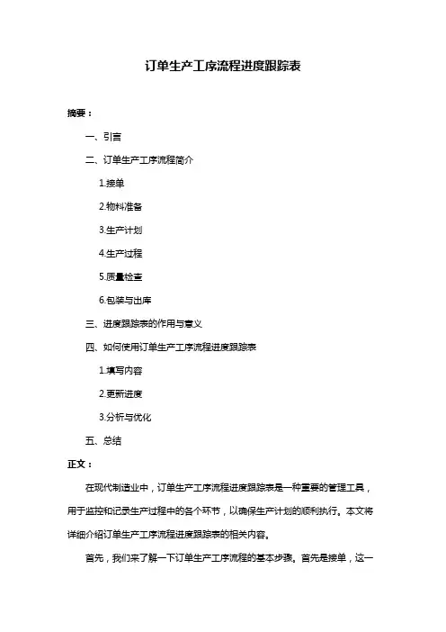 订单生产工序流程进度跟踪表