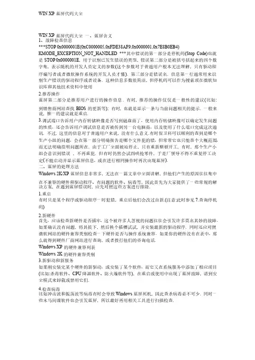 电脑蓝屏代码大全及对应解决方法