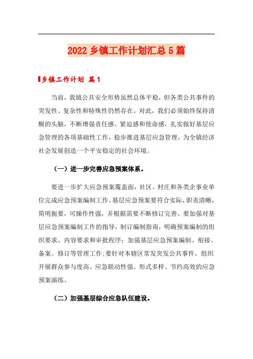 【新版】2022乡镇工作计划汇总5篇