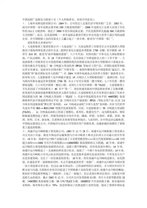 中国造船厂造船实力榜前十名(个人所做排名仅供参考)