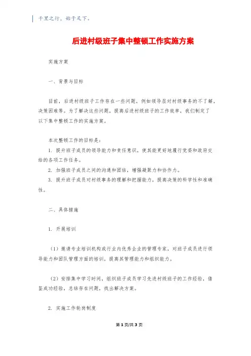 后进村级班子集中整顿工作实施方案