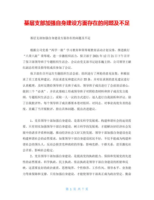基层支部加强自身建设方面存在的问题及不足
