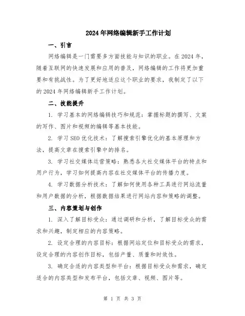 2024年网络编辑新手工作计划