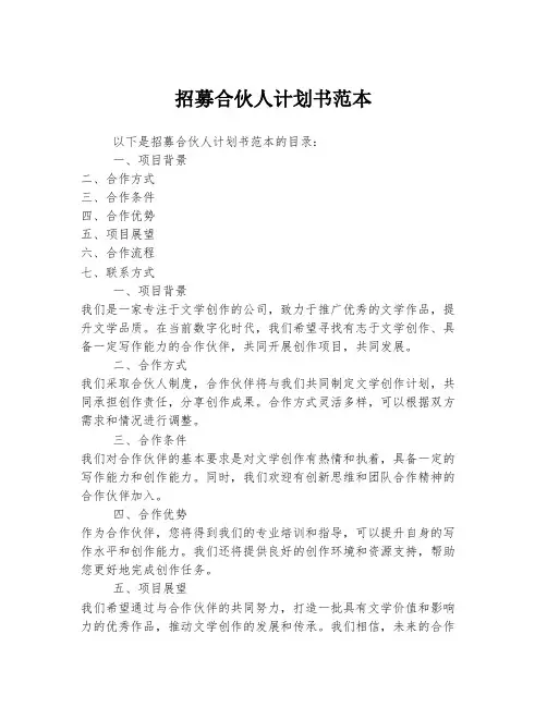 招募合伙人计划书范本