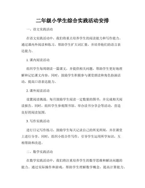 二年级小学生综合实践活动安排