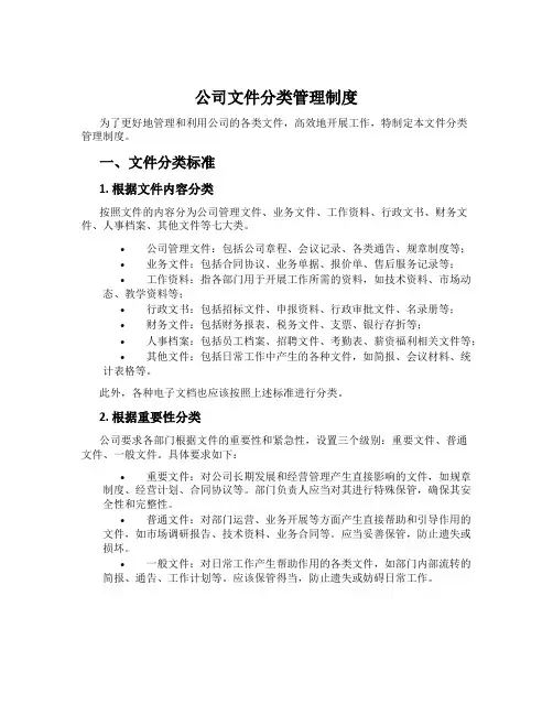 公司文件分类管理制度