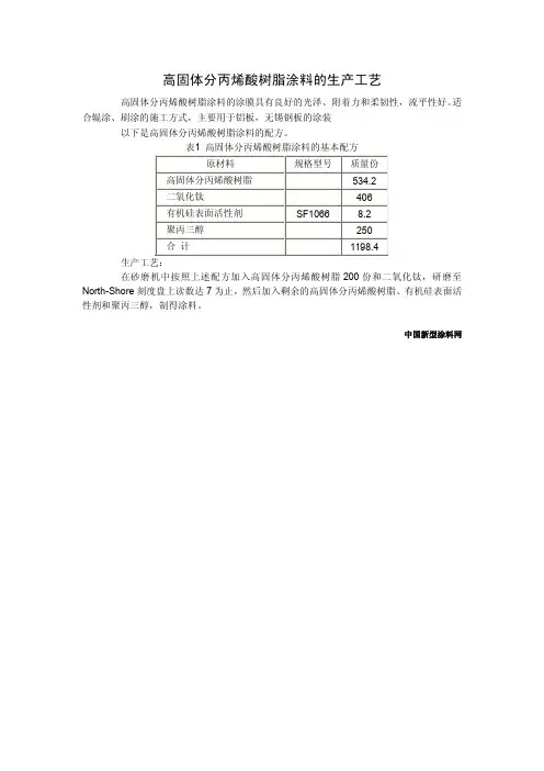高固体分丙烯酸树脂涂料的生产工艺