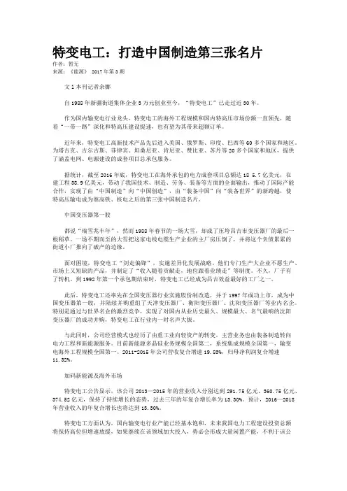 特变电工：打造中国制造第三张名片