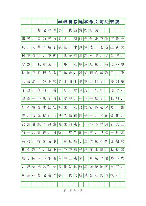 2019年二年级暑假趣事100字作文-河边玩耍