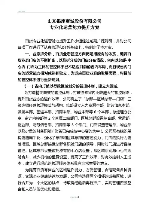 公司专业化运营能力提升方案